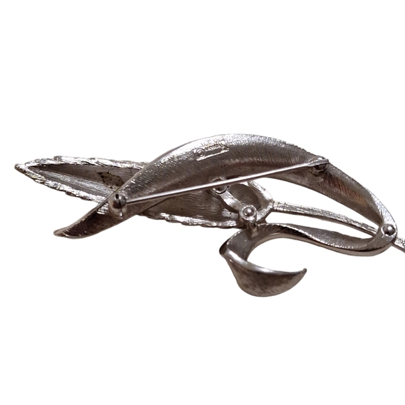 Vtg Crown Trifari Wheat Stalk Brooch Silver Tone Textured Brushed Large 3" - Picture 5 of 9